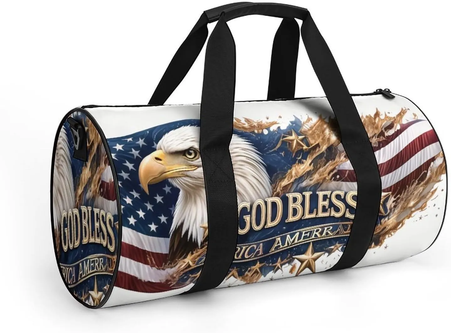 Gym Bag for Men Women Lightweight Sports Duffle Bag with Multiple Compartments Cylindrical Gym Bag for Fitness Travel And Outdoor Activities Ater Resistant Yoga Bag Training Bag Flag Eagle