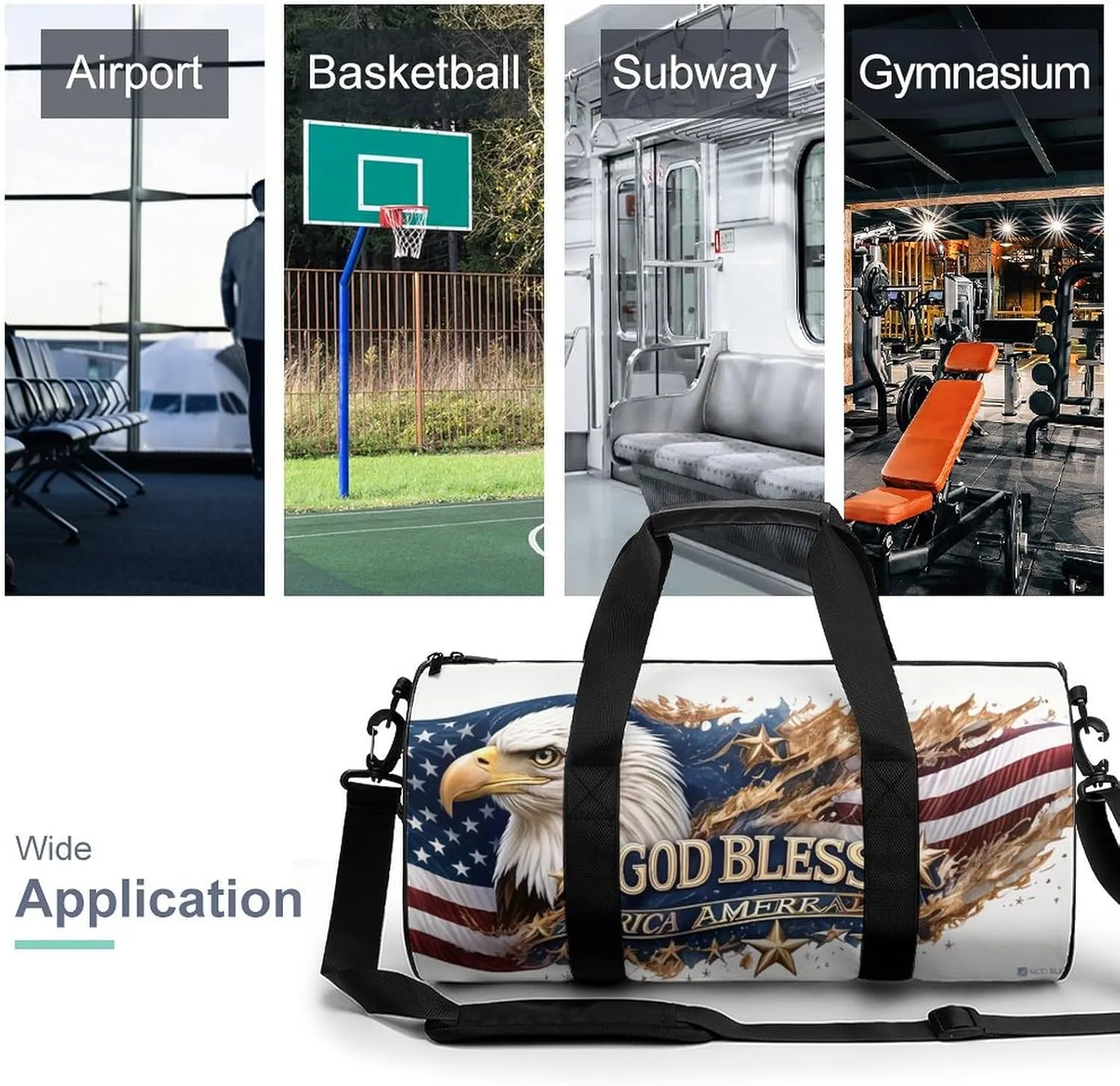 Gym Bag for Men Women Lightweight Sports Duffle Bag with Multiple Compartments Cylindrical Gym Bag for Fitness Travel And Outdoor Activities Ater Resistant Yoga Bag Training Bag Flag Eagle