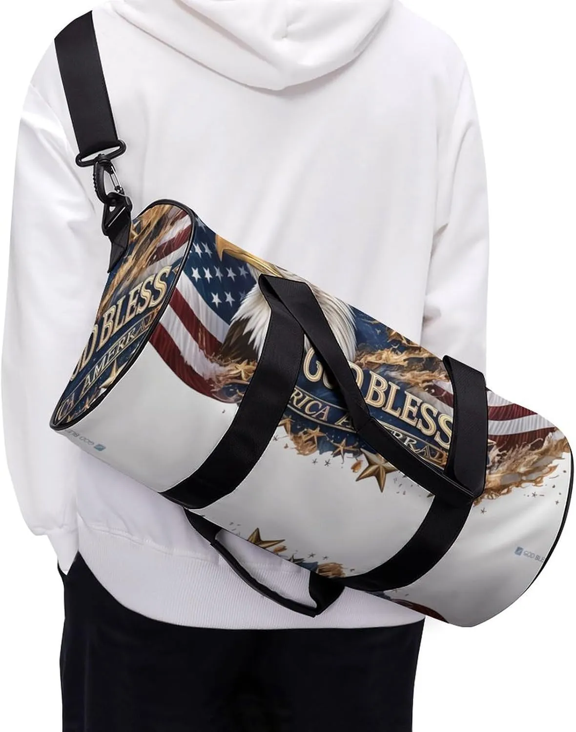 Gym Bag for Men Women Lightweight Sports Duffle Bag with Multiple Compartments Cylindrical Gym Bag for Fitness Travel And Outdoor Activities Ater Resistant Yoga Bag Training Bag Flag Eagle