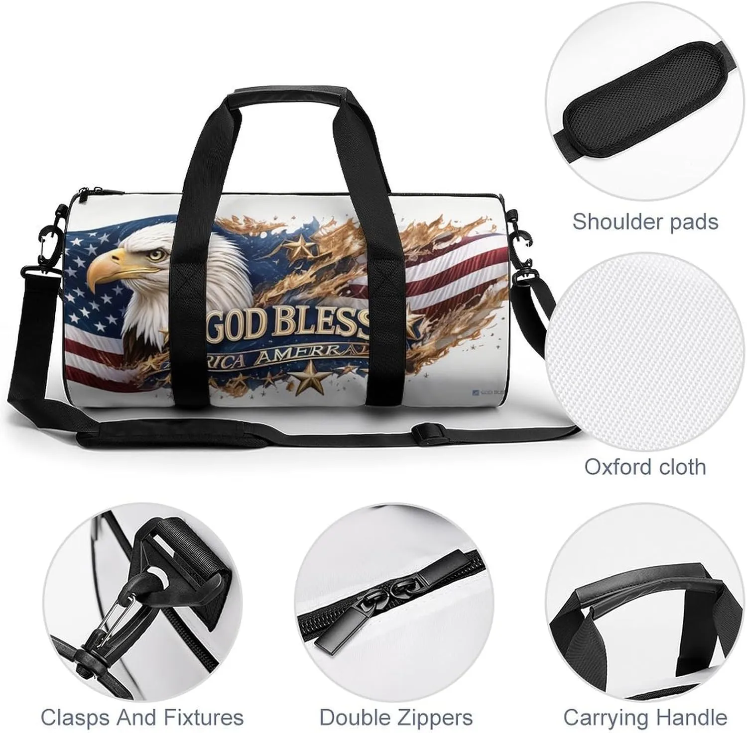 Gym Bag for Men Women Lightweight Sports Duffle Bag with Multiple Compartments Cylindrical Gym Bag for Fitness Travel And Outdoor Activities Ater Resistant Yoga Bag Training Bag Flag Eagle