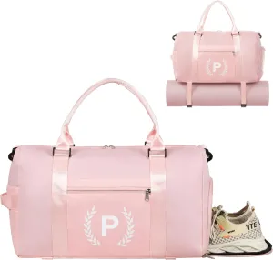 Gym Bag for Women, Personalized Duffle Bag with Shoe Compartment, Sports Bag for Yoga & Dance with Wet Pocket and Mat Strap.