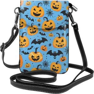 Halloween Bat Spider Web Print Small Crossbody Bags for Women Travel Cell Phone Pouch PU Leather Cross Body Bag Adjustable Shoulder Strap Phone Purses Lightweight Wallet Purse with Credit Card Slots