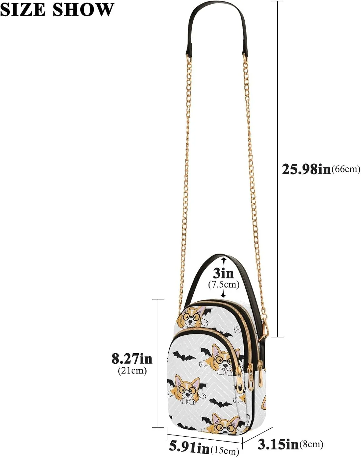 Halloween Dog Bat Costume Women's Crossbody Bags Quilted Purse with Chain Phone Purse Handbag
