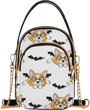 Halloween Dog Bat Costume Women's Crossbody Bags Quilted Purse with Chain Phone Purse Handbag