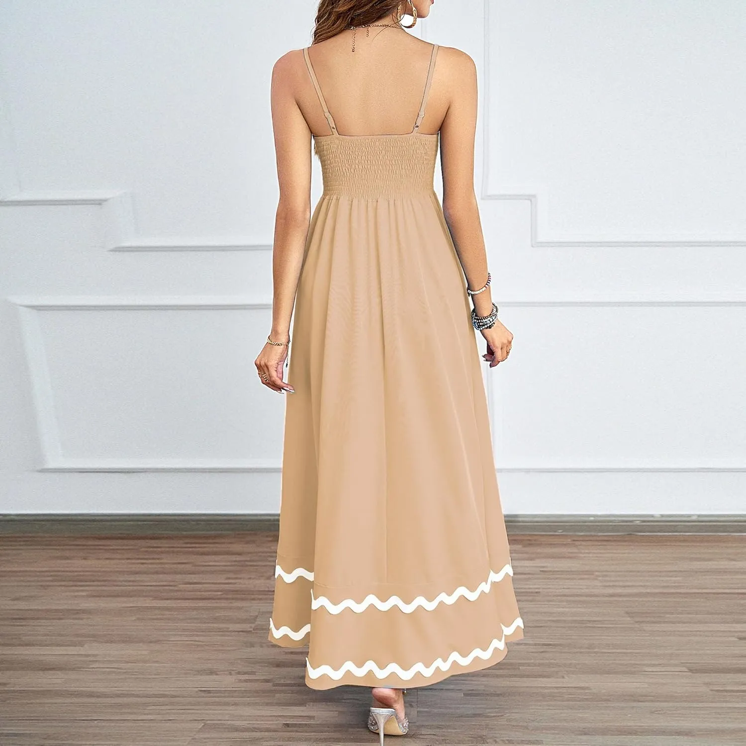 Halter Sundresses for Women 2025 Spaghetti Straps Sleeveless Backless Sundress Flowy Swing A Line Midi Dress
