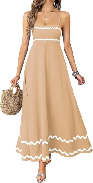 Halter Sundresses for Women 2025 Spaghetti Straps Sleeveless Backless Sundress Flowy Swing A Line Midi Dress