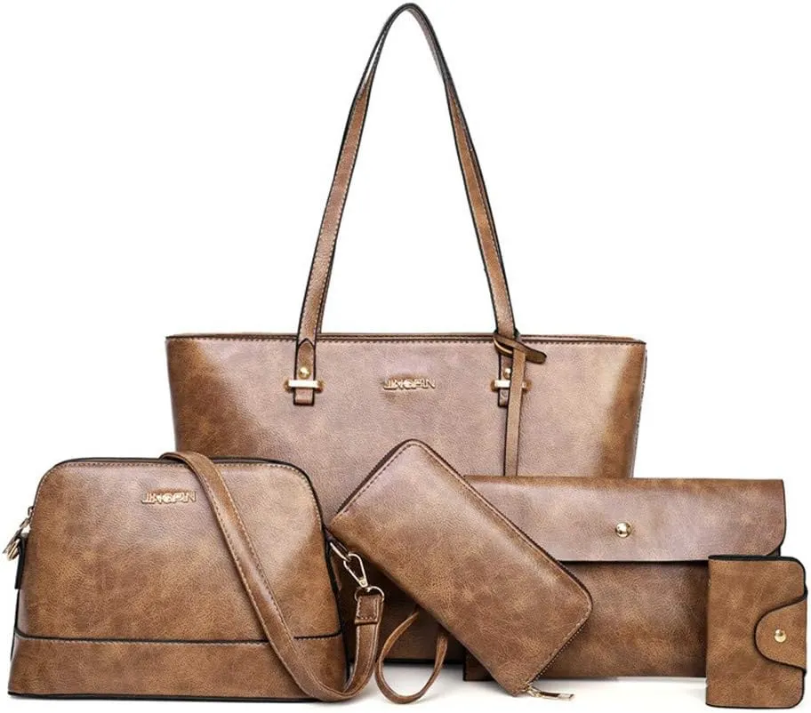 Handbag Set for Women 5 Pack Tote Purse Handbags Set PU Leather Satchel Bag