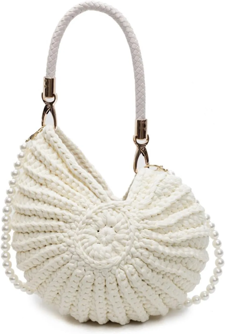 Handmade Crochet Tote Bag Seashell Purse for Women Boho Shell Handbag Crossbody Shoulder Bag Summer Beach Clutch Hobo Handbag