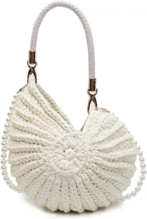 Handmade Crochet Tote Bag Seashell Purse for Women Boho Shell Handbag Crossbody Shoulder Bag Summer Beach Clutch Hobo Handbag