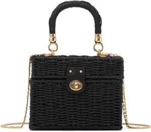 Handwoven Straw Basket Bag for Women Small Rattan Square Tote Wicker Straw Crossbody Bag