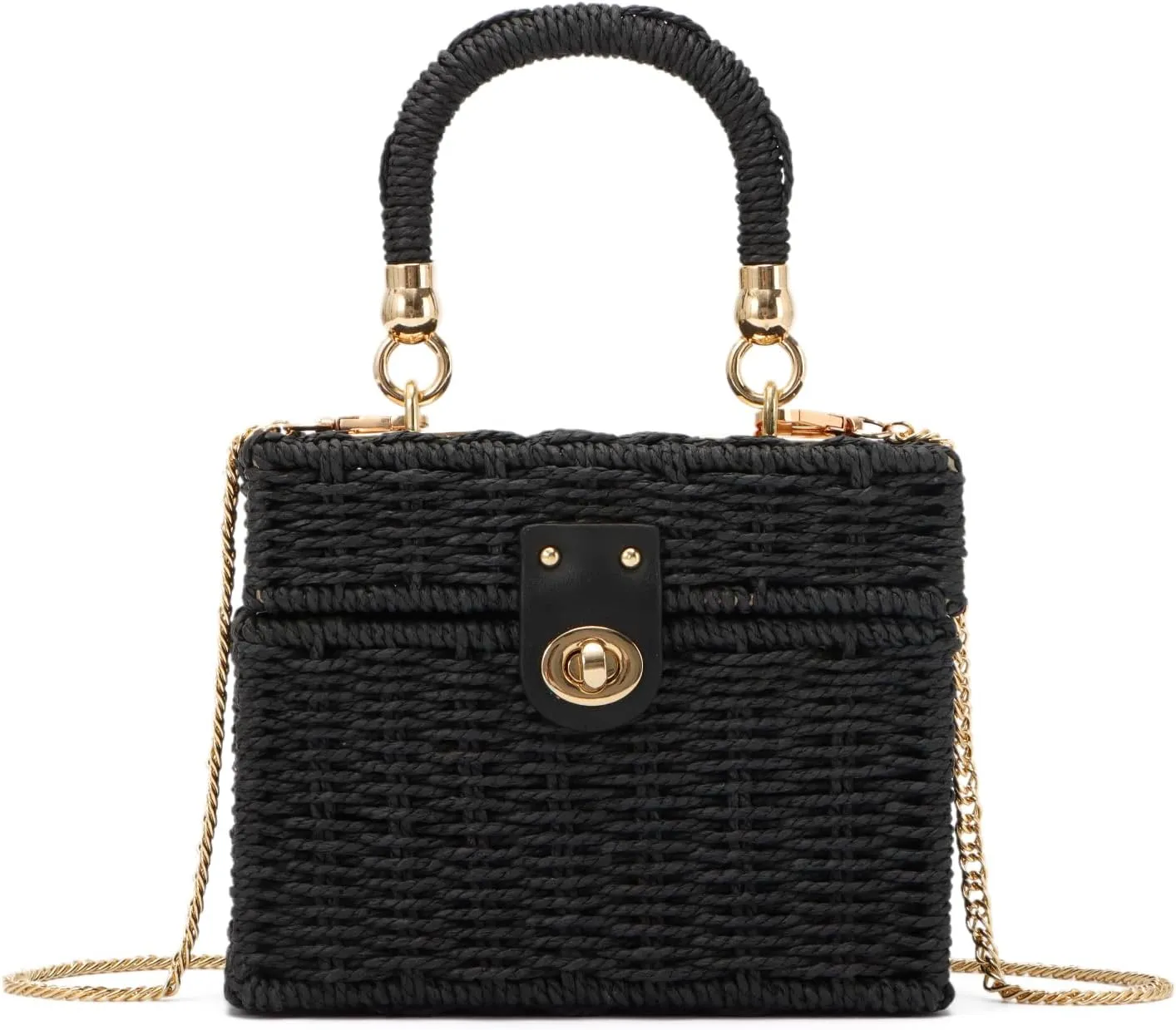 Handwoven Straw Basket Bag for Women Small Rattan Square Tote Wicker Straw Crossbody Bag