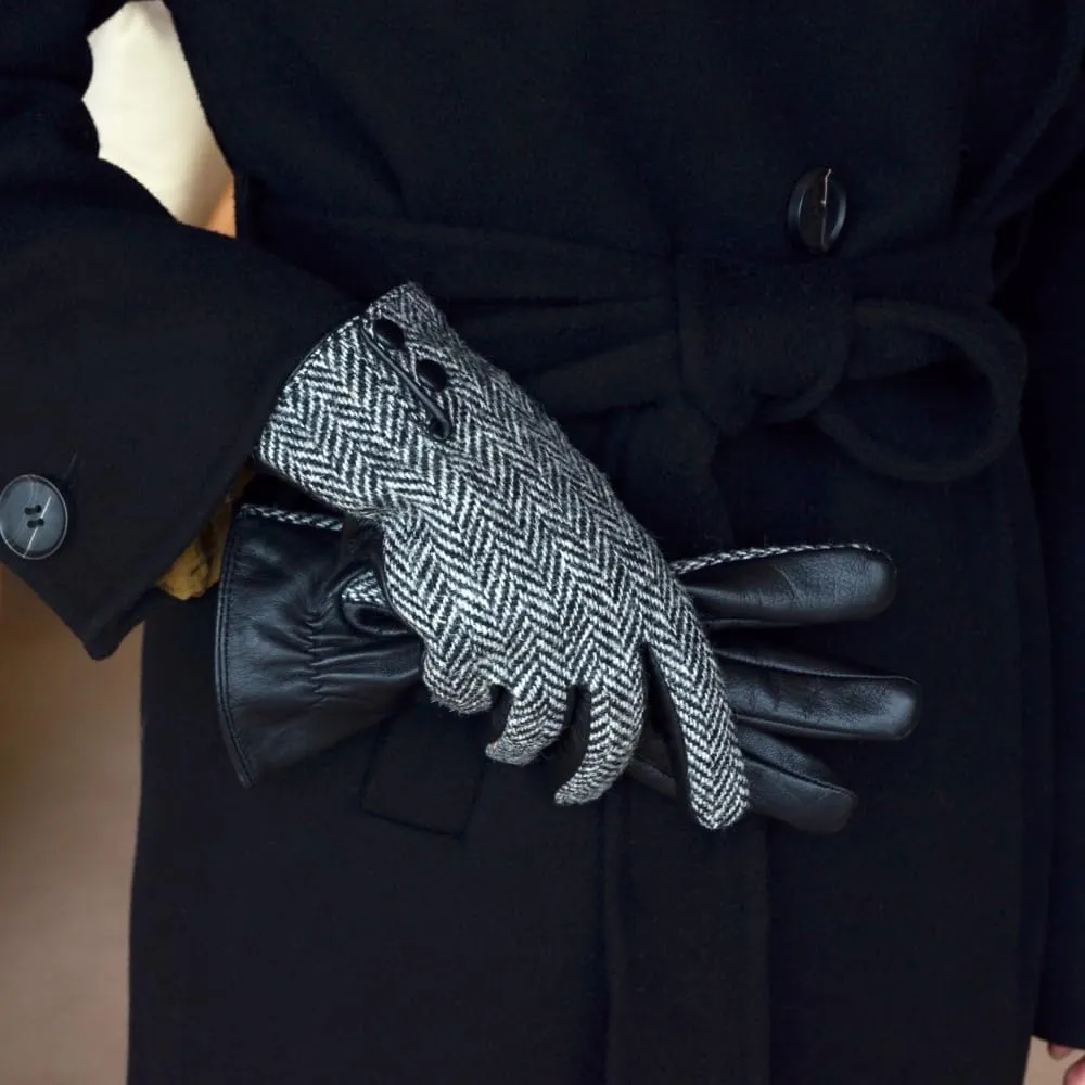 Harris Tweed Winter Warm Touchscreen Warm Driving Lambskin Leather Gloves