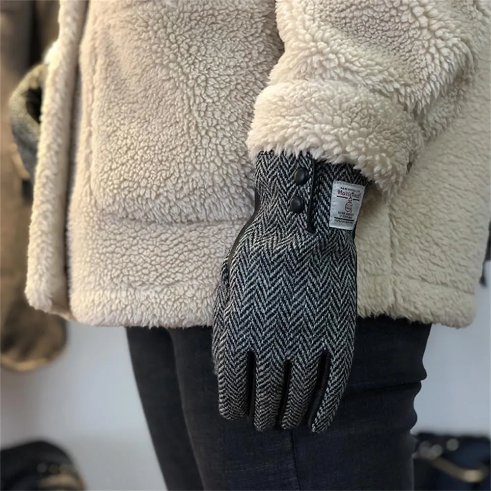 Harris Tweed Winter Warm Touchscreen Warm Driving Lambskin Leather Gloves