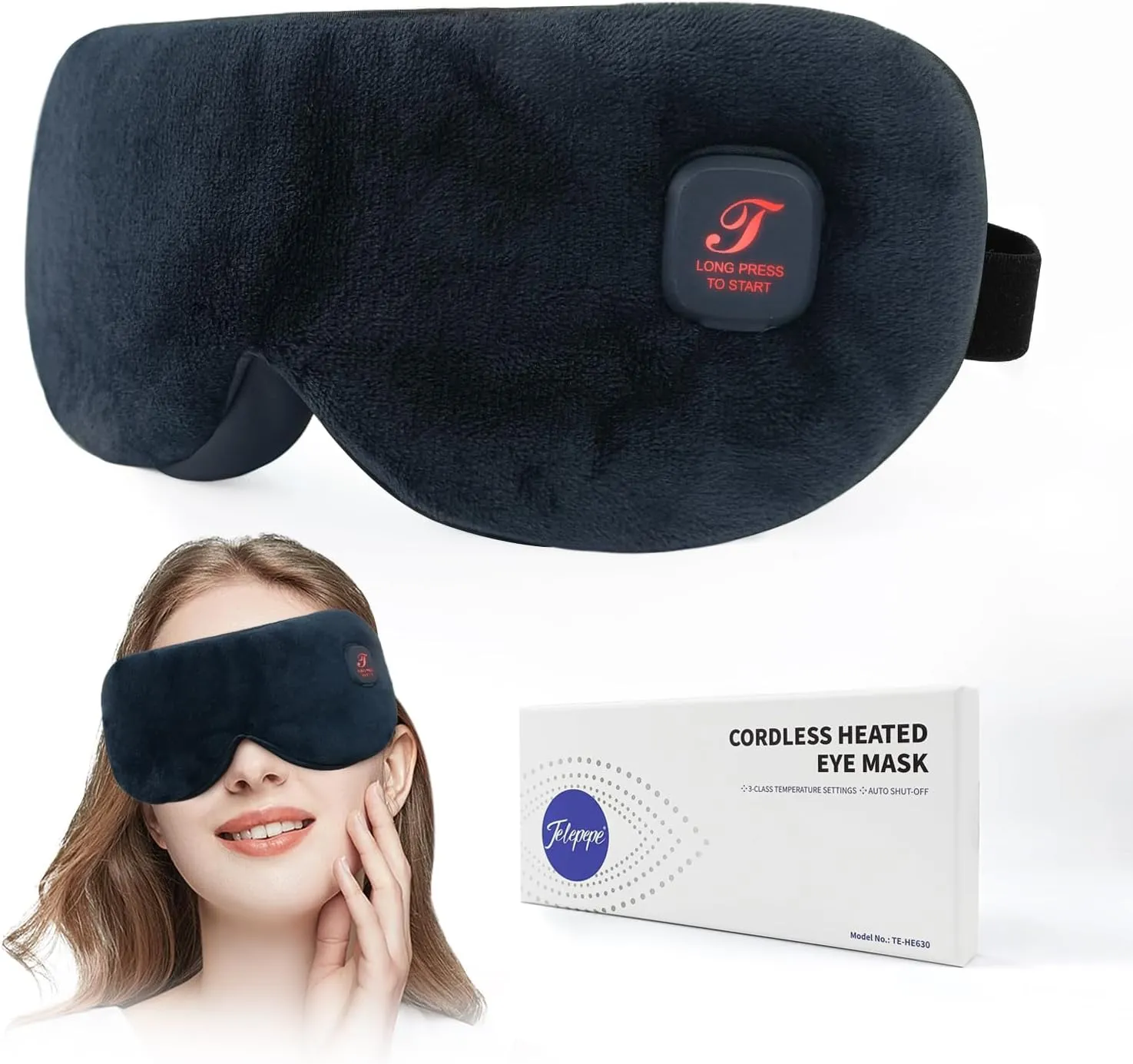 Heated Eye Mask, Cordless Warm Eye Compress for Dry Eyes, Blepharitis, Light Blocking Heat Eye Mask for Men Women, 1000mAh, Washable, Gifts for Friends, Travel(Black)