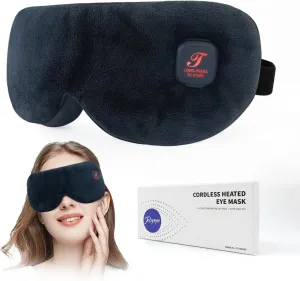 Heated Eye Mask, Cordless Warm Eye Compress for Dry Eyes, Blepharitis, Light Blocking Heat Eye Mask for Men Women, 1000mAh, Washable, Gifts for Friends, Travel(Black)