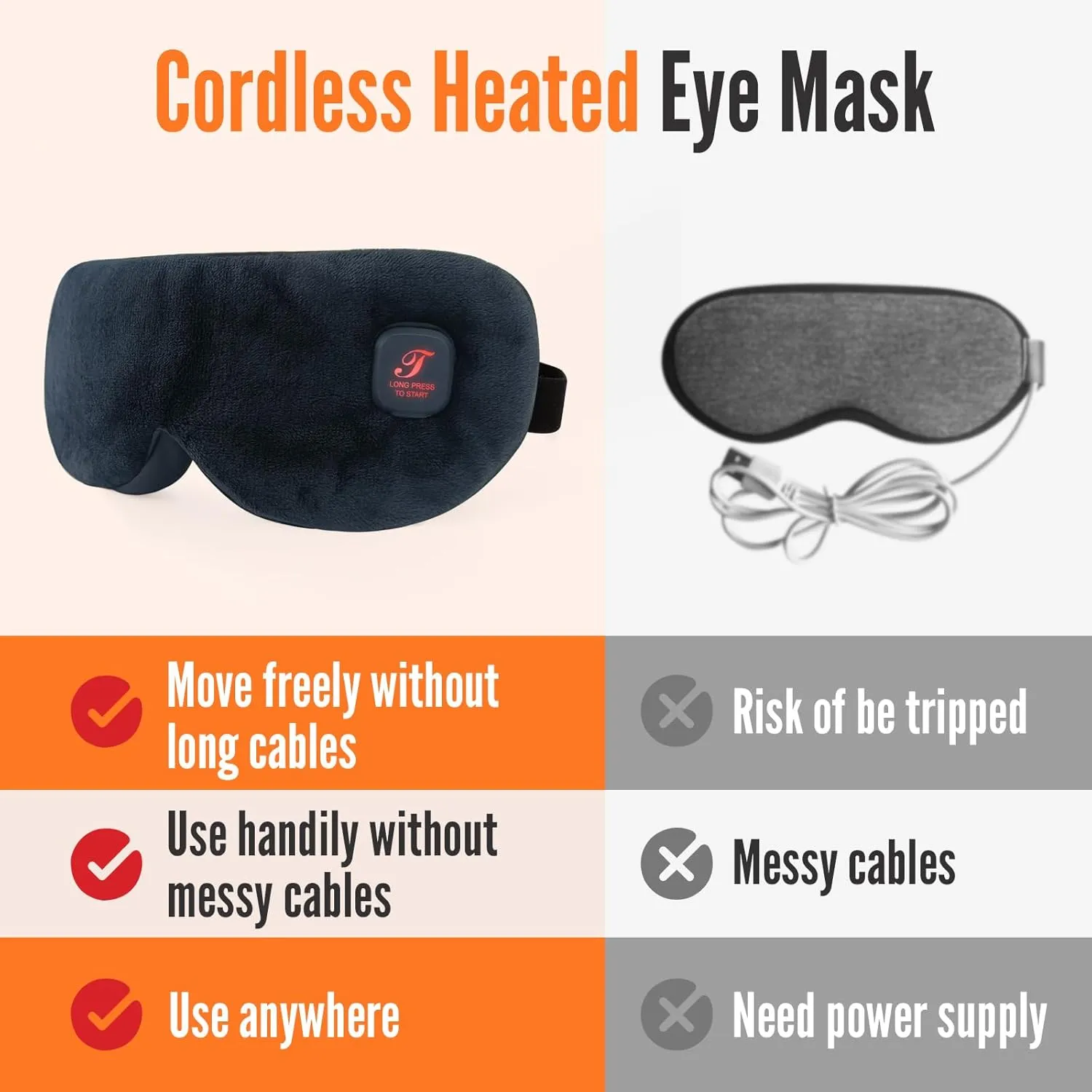 Heated Eye Mask, Cordless Warm Eye Compress for Dry Eyes, Blepharitis, Light Blocking Heat Eye Mask for Men Women, 1000mAh, Washable, Gifts for Friends, Travel(Black)