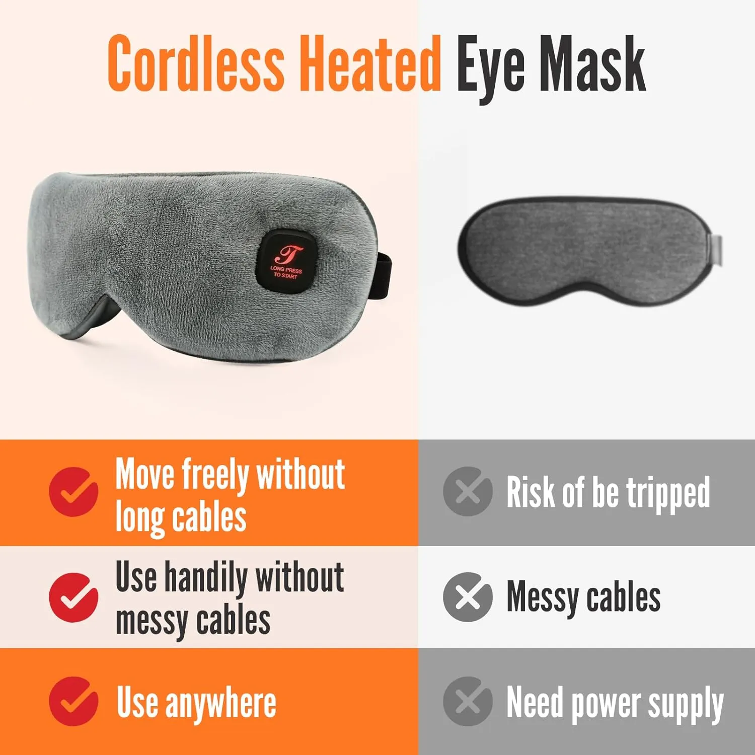 Heated Eye Mask for Dry Eyes, Cordless Warm Eye Compress, Styes, Blepharitis, 3 Temperature Settings, Washable, 1000mAh, Gifts for Friends (Grey)