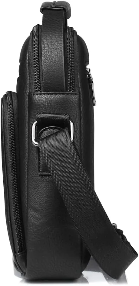 Hebetag Small Leather Sling Shoulder Bag Messenger Pack for Men Women Outdoor Travel Business