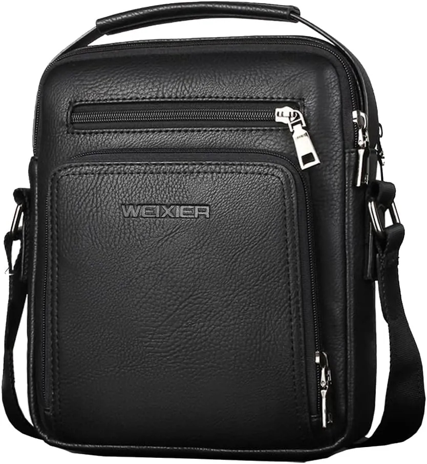Hebetag Small Leather Sling Shoulder Bag Messenger Pack for Men Women Outdoor Travel Business