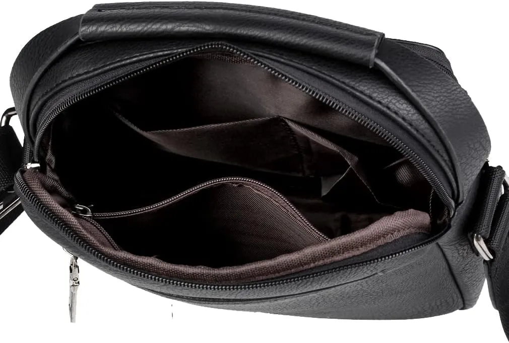 Hebetag Small Leather Sling Shoulder Bag Messenger Pack for Men Women Outdoor Travel Business