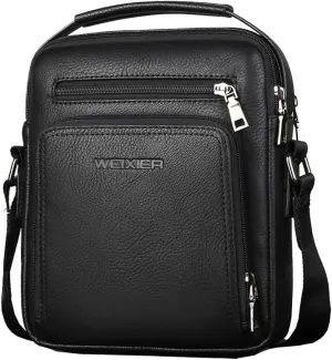 Hebetag Small Leather Sling Shoulder Bag Messenger Pack for Men Women Outdoor Travel Business