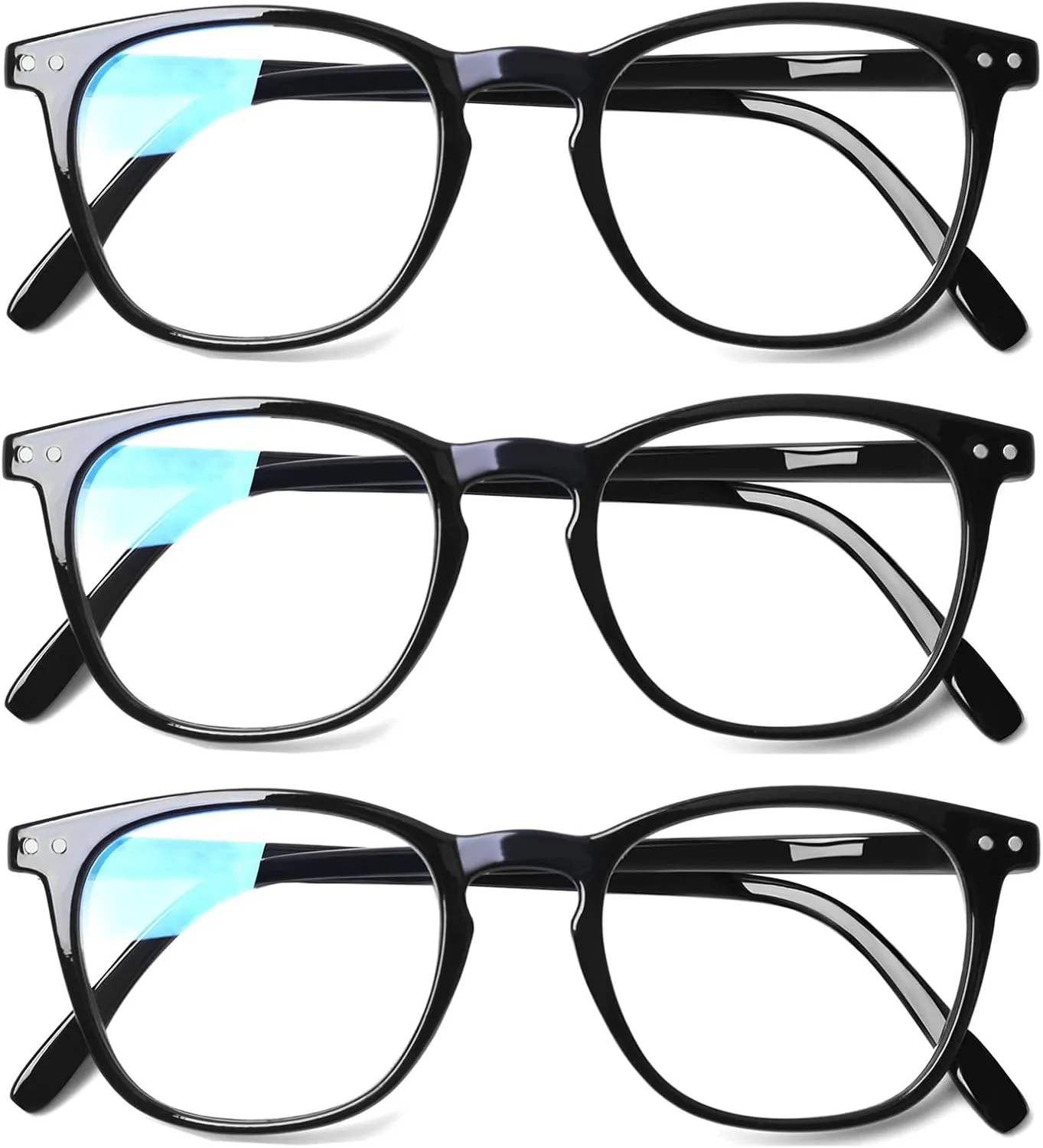 Henotin 3 Pack Blue Light Blocking Reading Glasses,Spring Hinge Computer Readers for Men Women,Anti UV Ray Filter Eyeglasses (3 Pairs Black, 2.75)