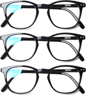 Henotin 3 Pack Blue Light Blocking Reading Glasses,Spring Hinge Computer Readers for Men Women,Anti UV Ray Filter Eyeglasses (3 Pairs Black, 2.75)