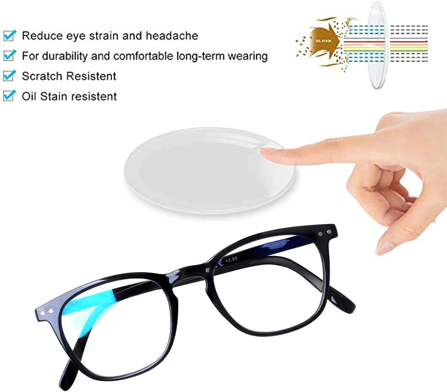 Henotin 3 Pack Blue Light Blocking Reading Glasses,Spring Hinge Computer Readers for Men Women,Anti UV Ray Filter Eyeglasses (3 Pairs Black, 2.75)