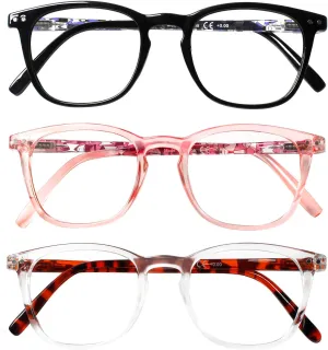 Henotin 3-Pack Blue Light Blocking Reading Glasses,Spring Hinge Computer Readers for Men Women,Anti UV Ray Filter Eyeglasses (Mixed Color-2, 0.00, Diopters)