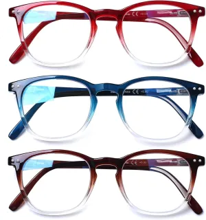 Henotin 3-Pack Blue Light Blocking Reading Glasses,Spring Hinge Computer Readers for Men Women,Anti UV Ray Filter Eyeglasses (Multicolor, 0.0)