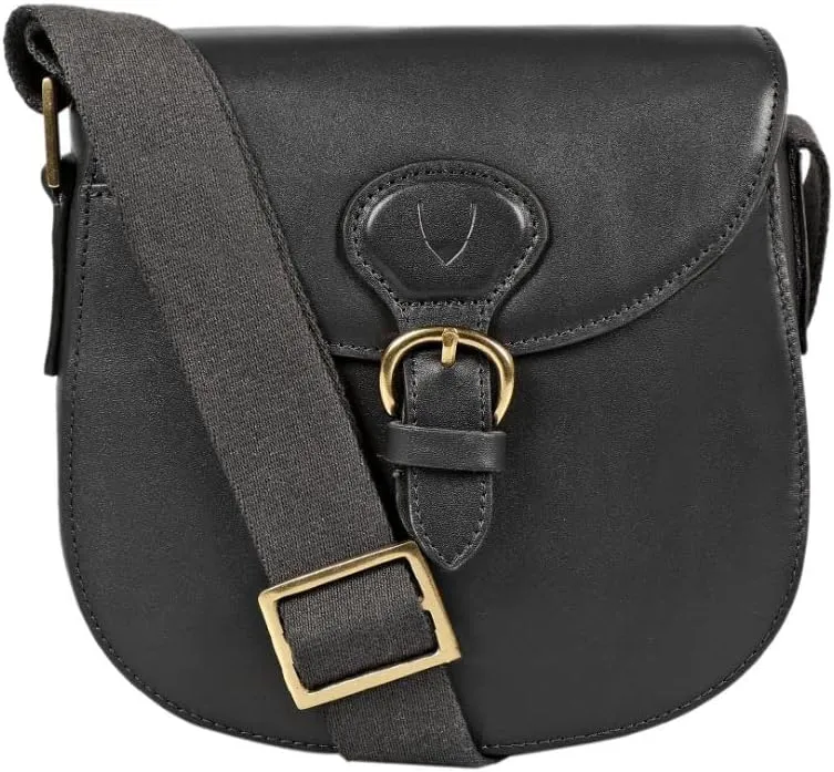 Hidesign Petra Leather Crossbody Bag with Saddle Shape and Faux Buckle Closure
