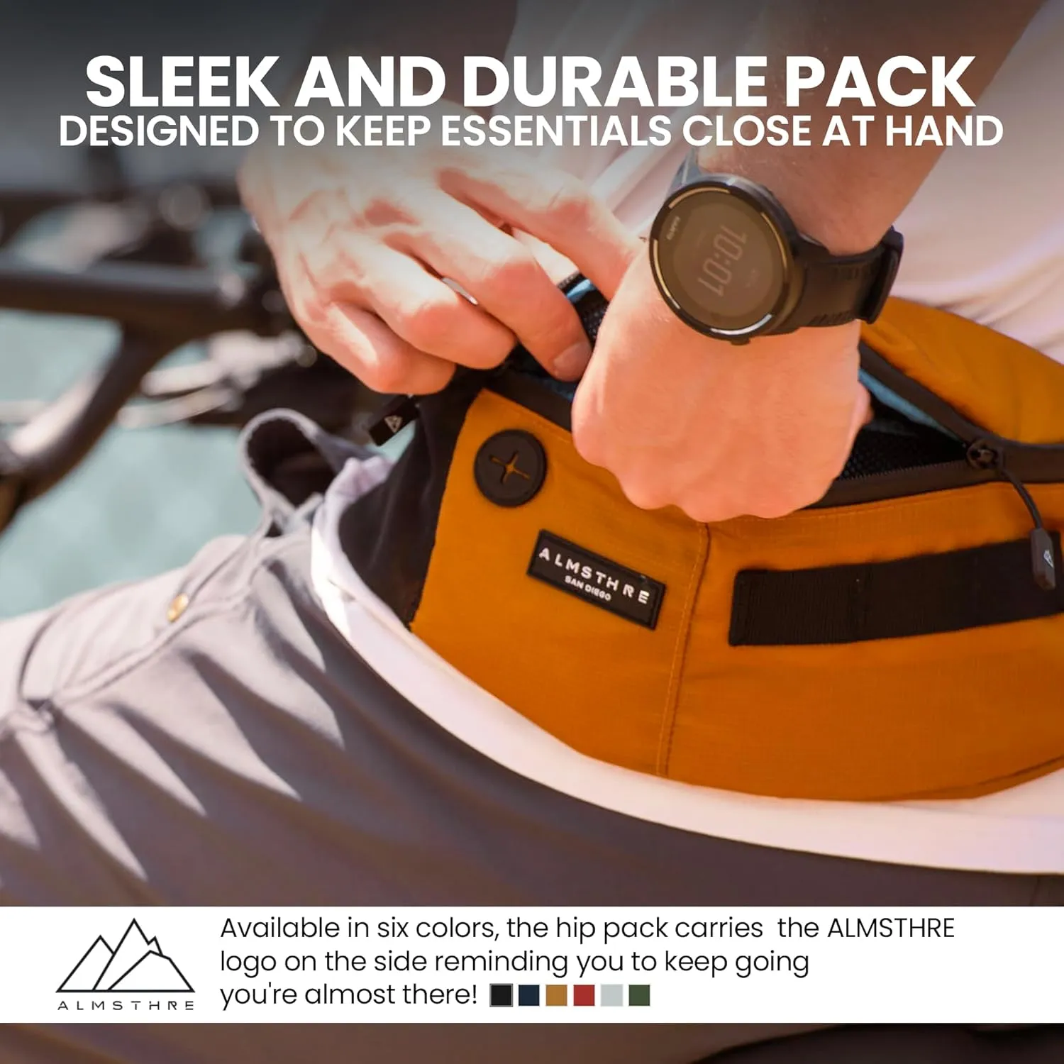 Hip Pack - California Gold | Durable & Waterproof Fanny Pack for Cyclists | Adjustable Fit with Organized Storage | Recycled Ripstop Nylon for Biking, Hiking, and Everyday Carry