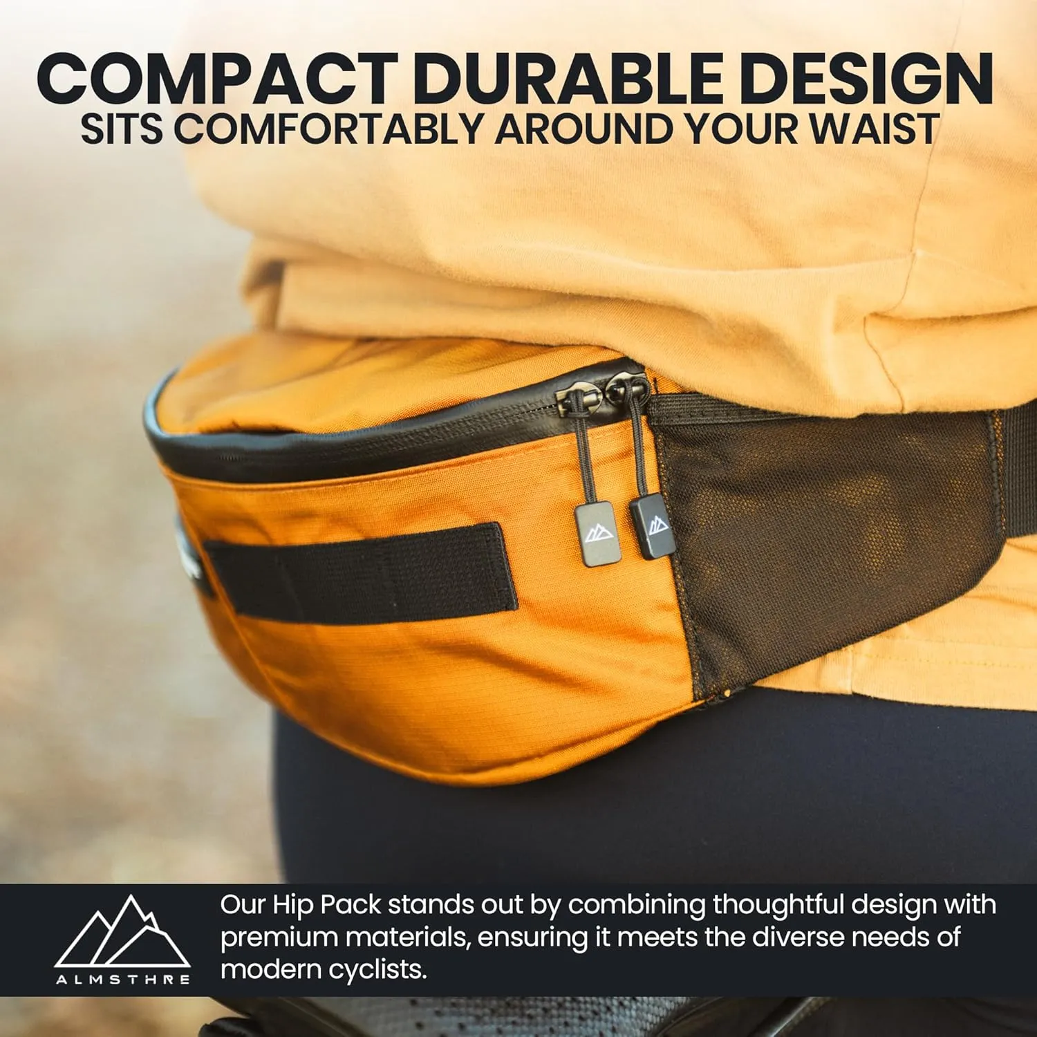 Hip Pack - California Gold | Durable & Waterproof Fanny Pack for Cyclists | Adjustable Fit with Organized Storage | Recycled Ripstop Nylon for Biking, Hiking, and Everyday Carry
