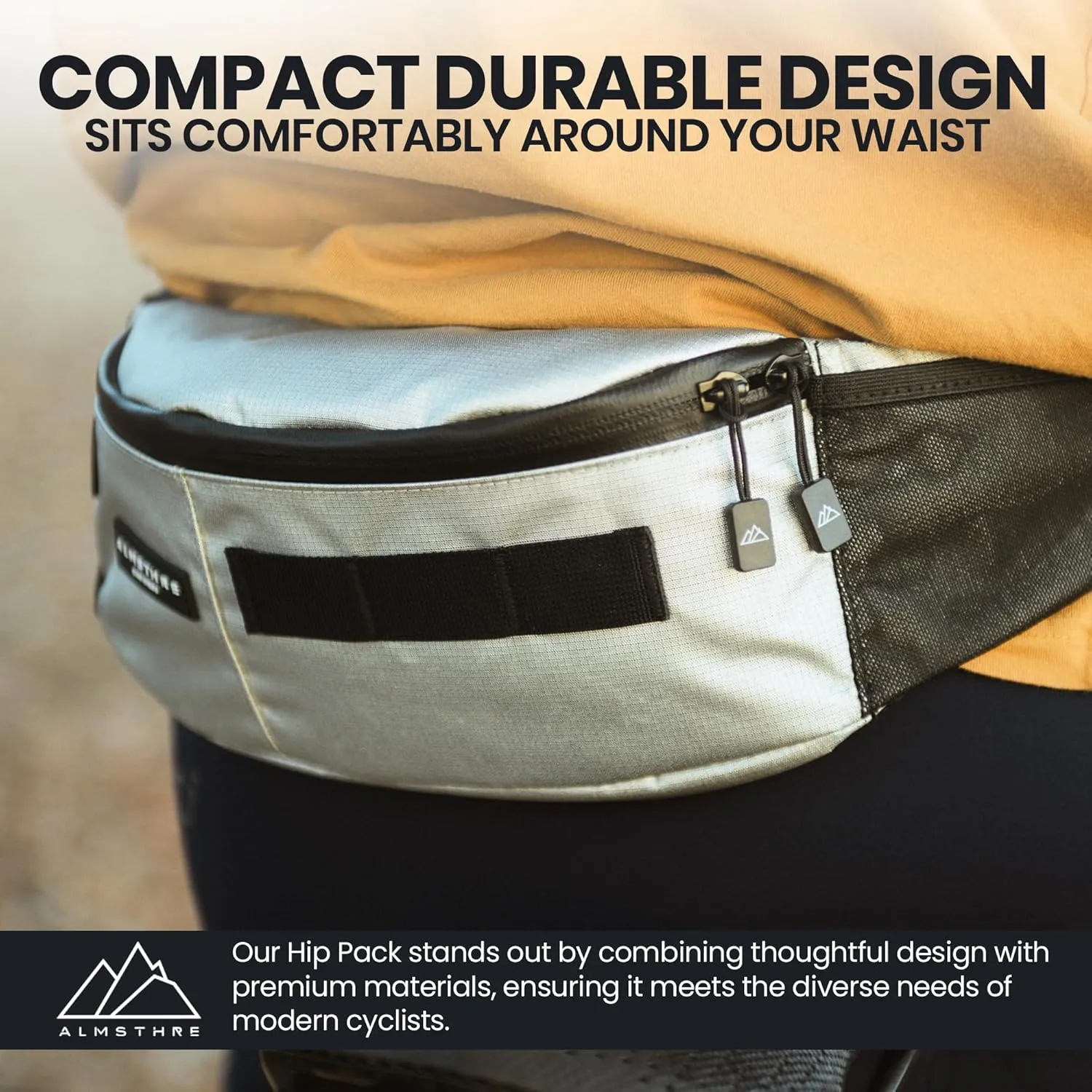Hip Pack - Sterling Silver | Durable & Waterproof Fanny Pack for Cyclists | Adjustable Fit with Organized Storage | Recycled Ripstop Nylon for Biking, Hiking, and Everyday Carry