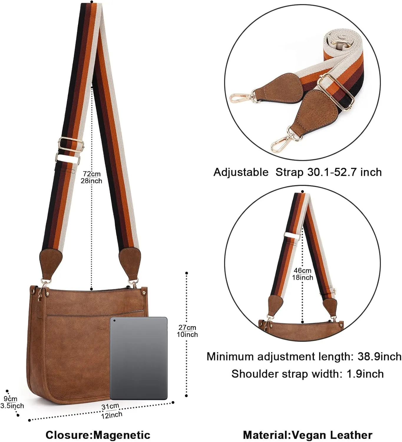 HKCLUF Crossbody Bags for Women Trendy Vegan Leather Hobo Handbags With 2PCS Adjustable Guitar Strap Shoulder Bucket Bags