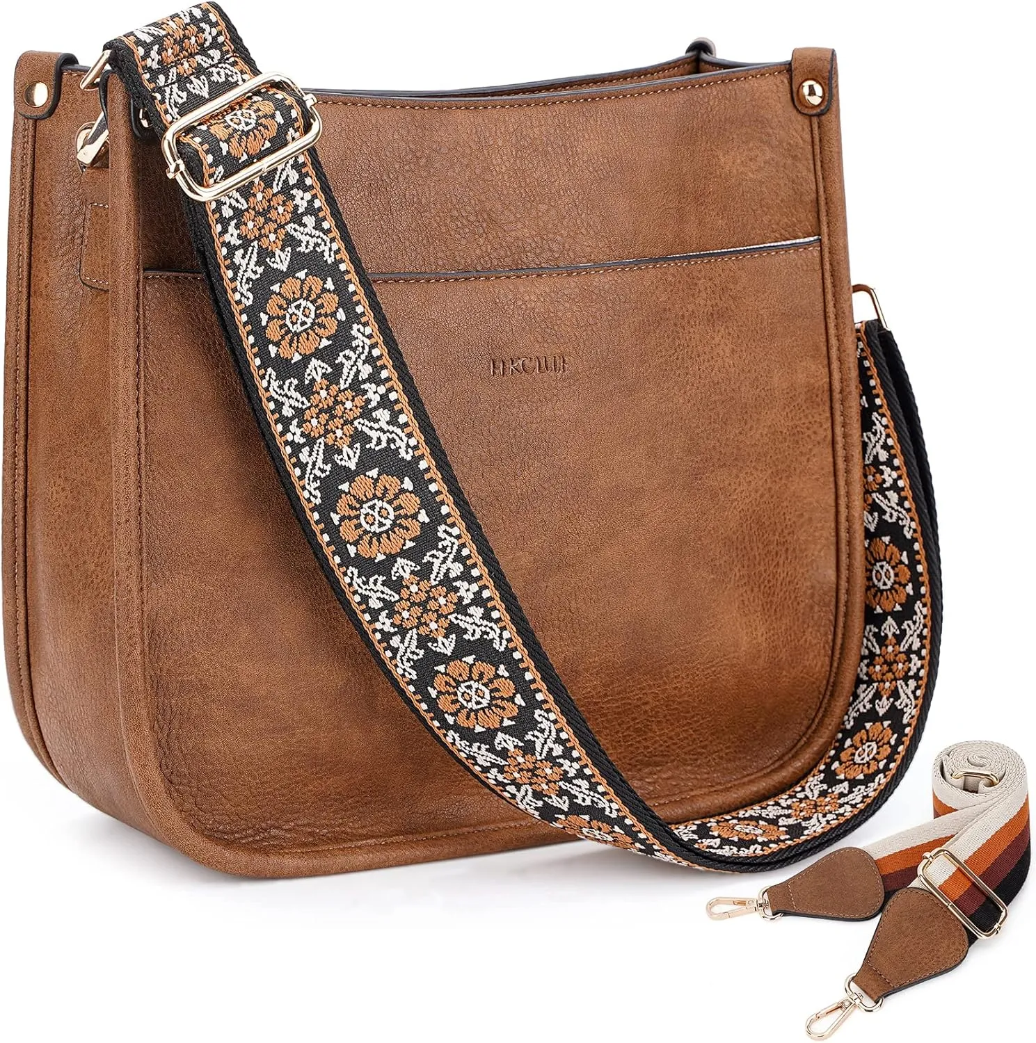 HKCLUF Crossbody Bags for Women Trendy Vegan Leather Hobo Handbags With 2PCS Adjustable Guitar Strap Shoulder Bucket Bags