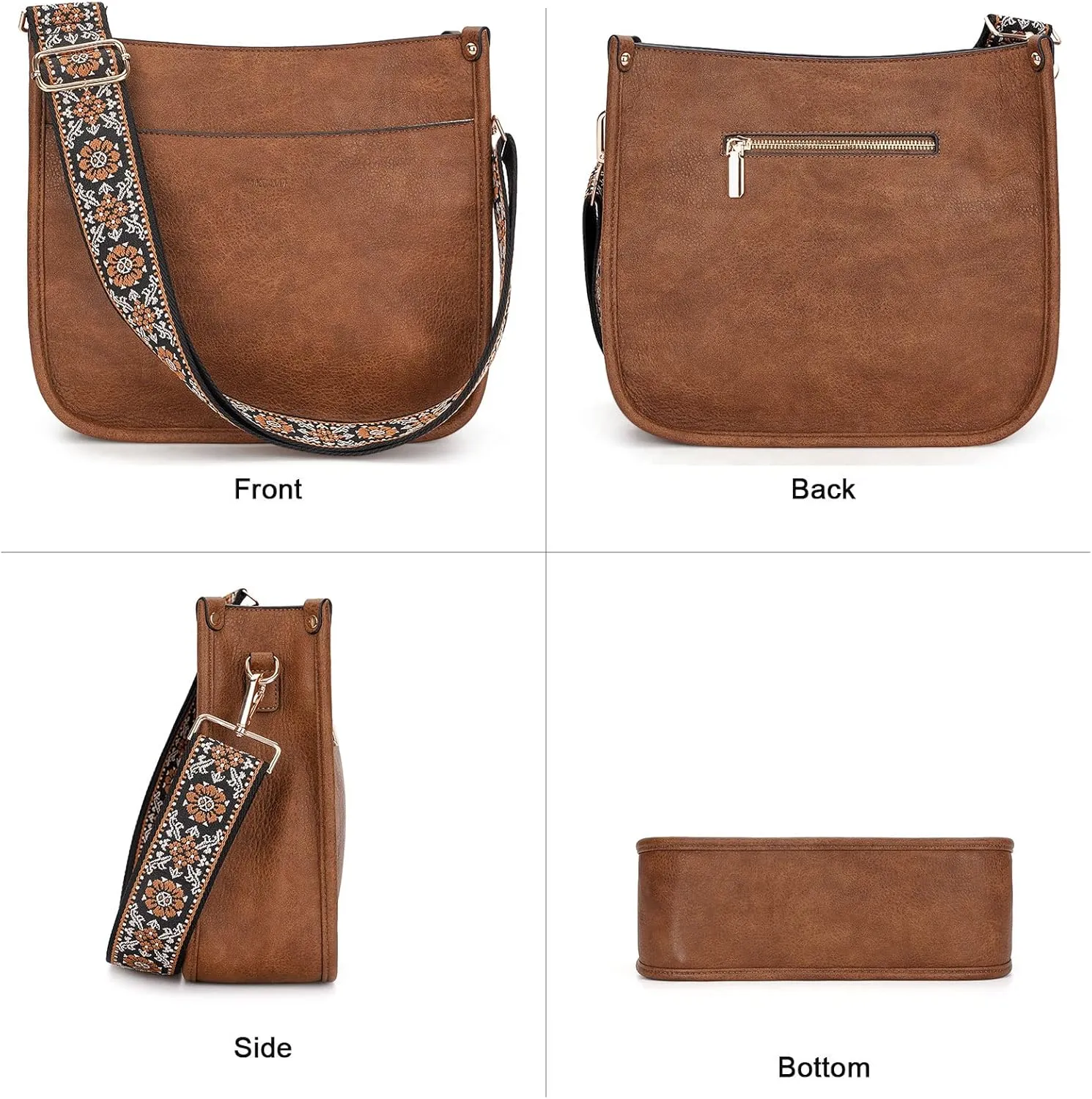 HKCLUF Crossbody Bags for Women Trendy Vegan Leather Hobo Handbags With 2PCS Adjustable Guitar Strap Shoulder Bucket Bags