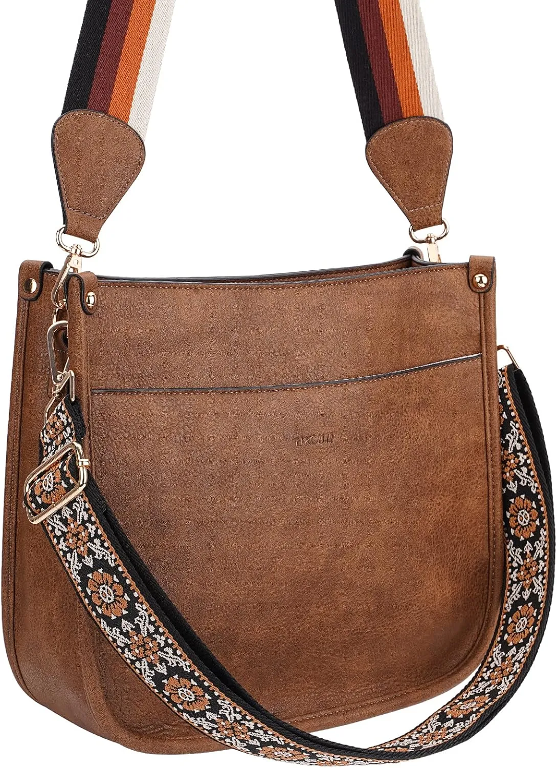 HKCLUF Crossbody Bags for Women Trendy Vegan Leather Hobo Handbags With 2PCS Adjustable Guitar Strap Shoulder Bucket Bags