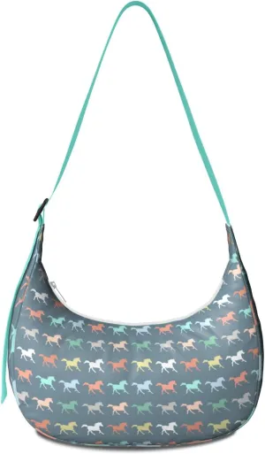 Horse Sling Crossbody Bag for Women Crescent Bag with Adjustable Strap Waterproof Nylon Pony Floral Shoulder Bag for Daily