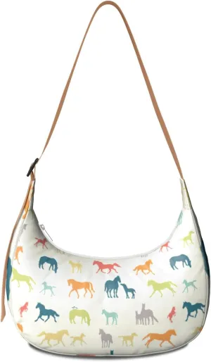 Horse Sling Crossbody Bag for Women Crescent Bag with Adjustable Strap Waterproof Nylon Pony Floral Shoulder Bag for Daily