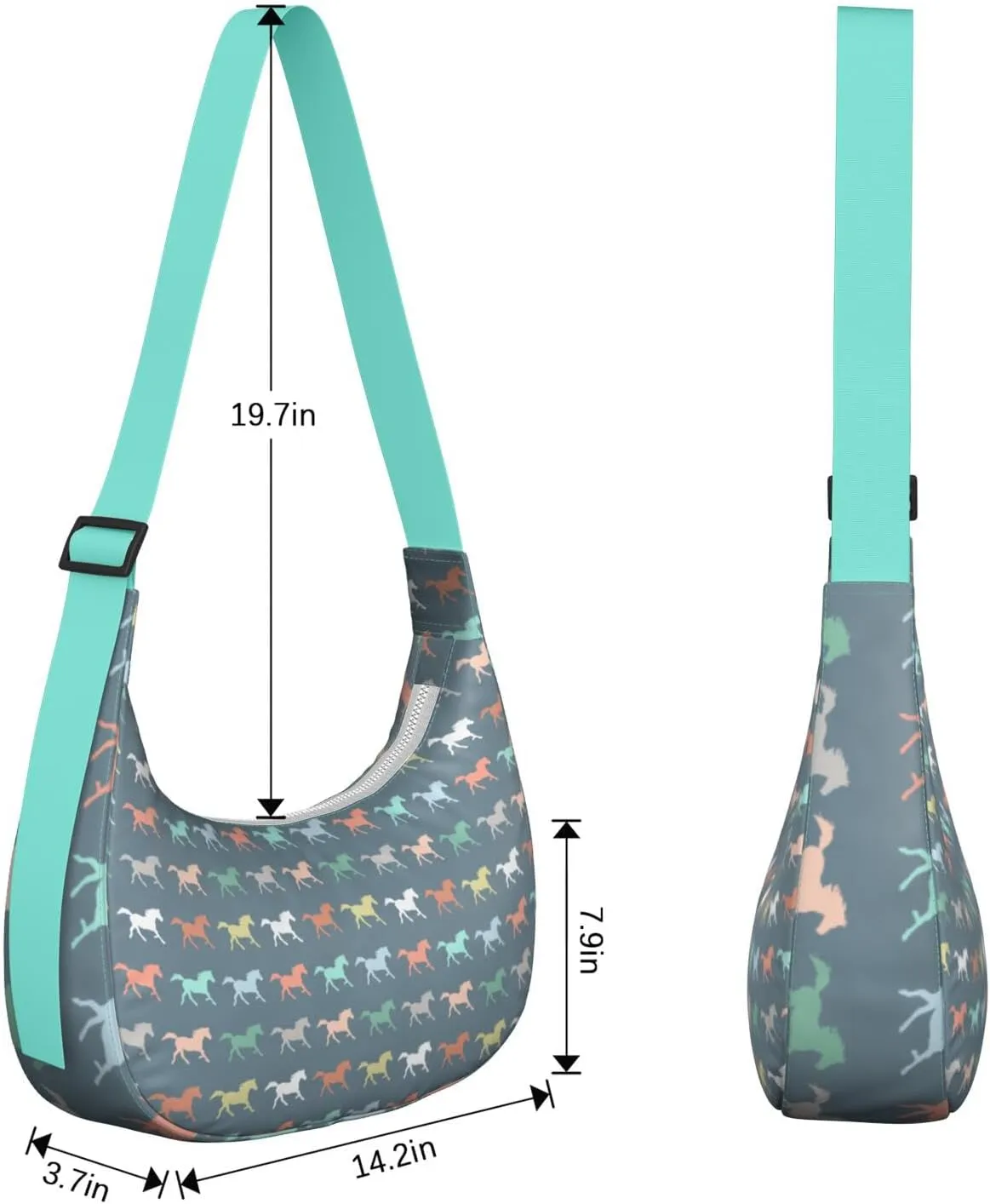 Horse Sling Crossbody Bag for Women Crescent Bag with Adjustable Strap Waterproof Nylon Pony Floral Shoulder Bag for Daily