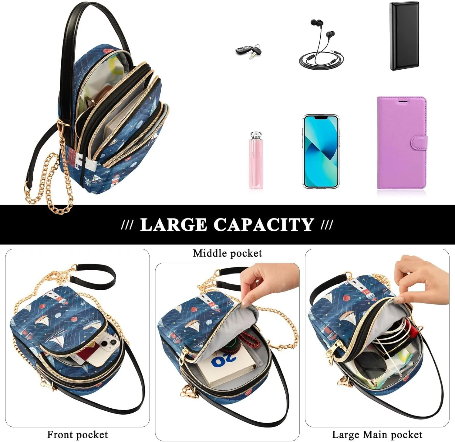 Houses on each Side of the Water Women's Crossbody Handbags, Fashion Crossbody Bag Phone Purses with Crossbody Strap