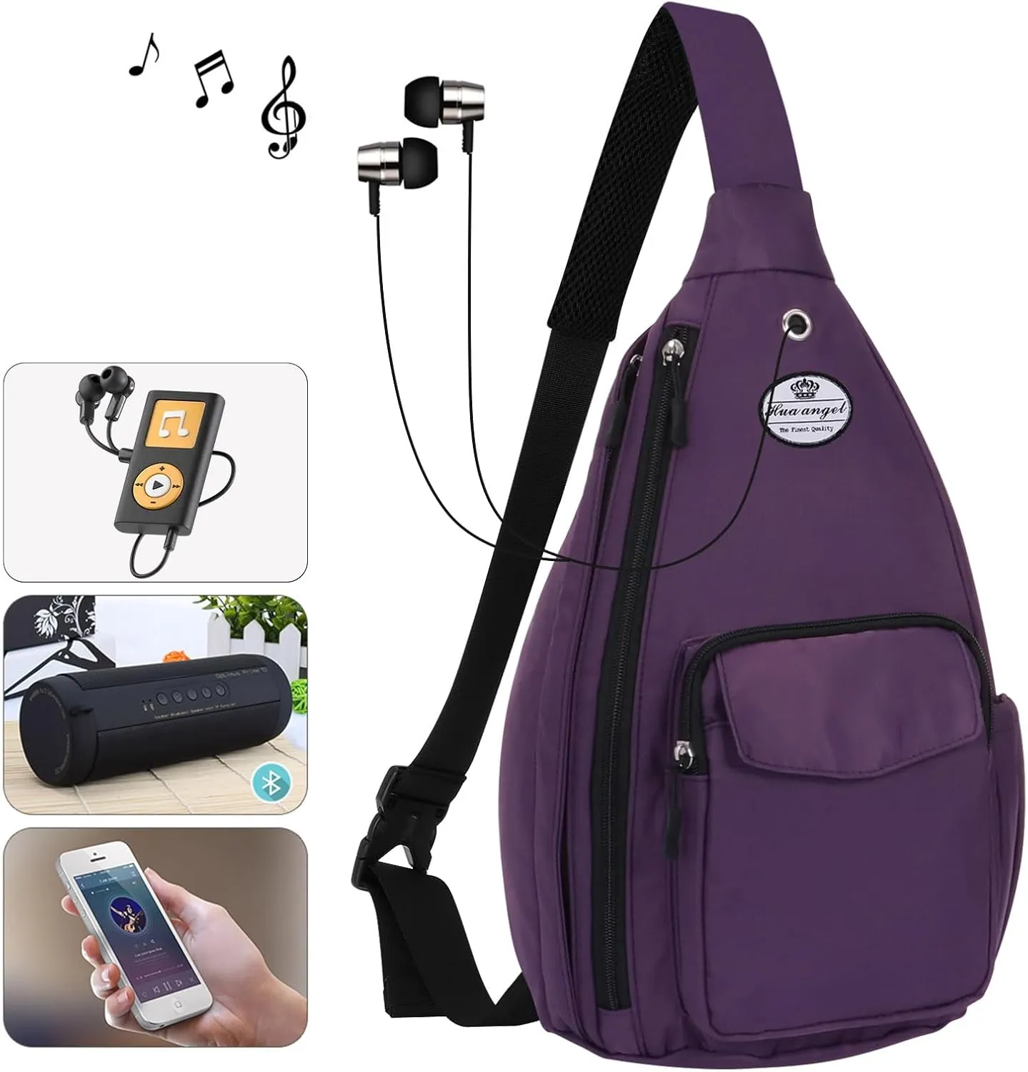 HUA ANGEL Crossbody Sling Bag for Men Women Lightweight Over the Shoulder Purse Day Bag Multipockets for Travel, Hiking, Gym