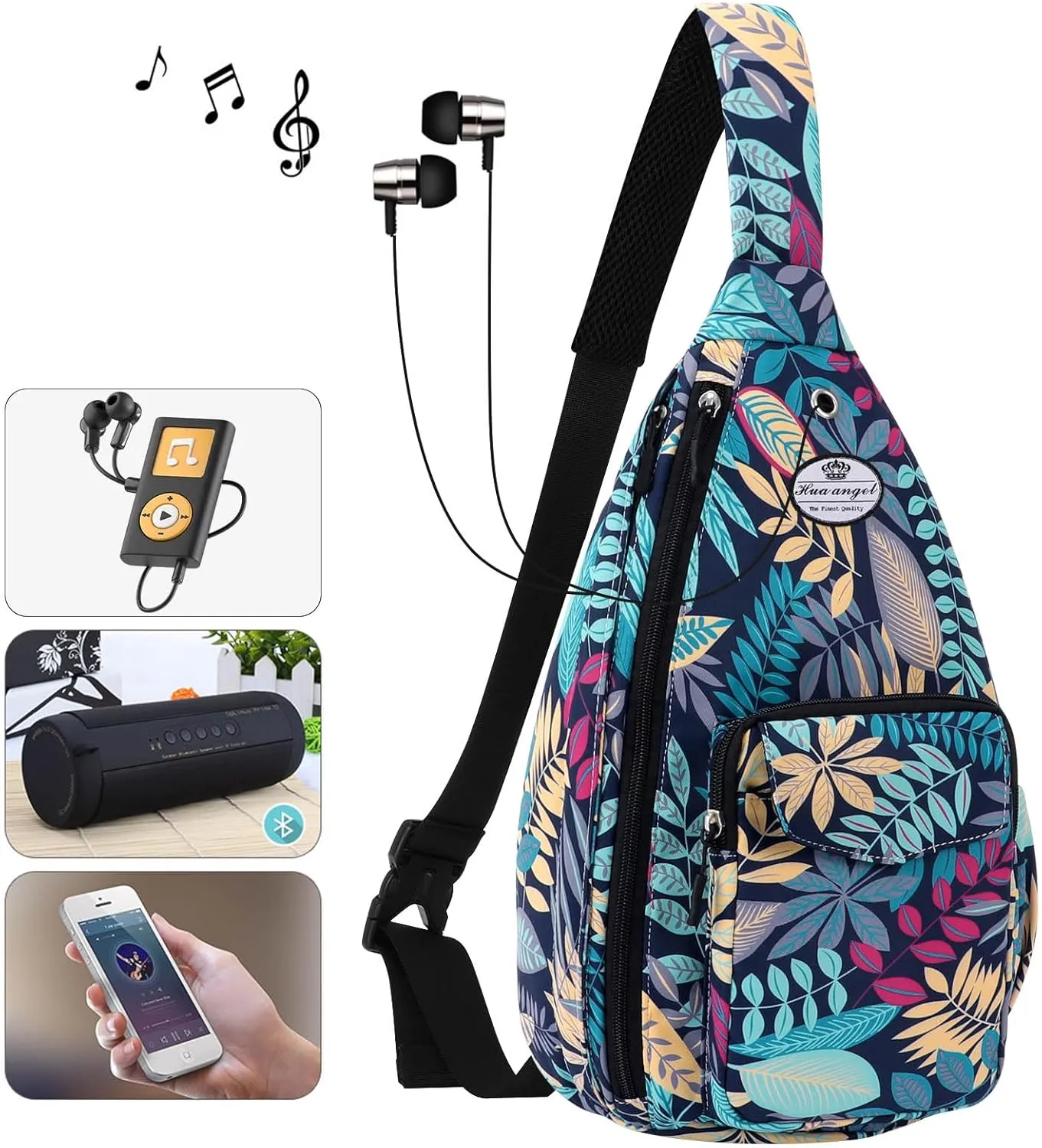 HUA ANGEL Crossbody Sling Bag for Men Women Lightweight Over the Shoulder Purse Day Bag Multipockets for Travel, Hiking, Gym
