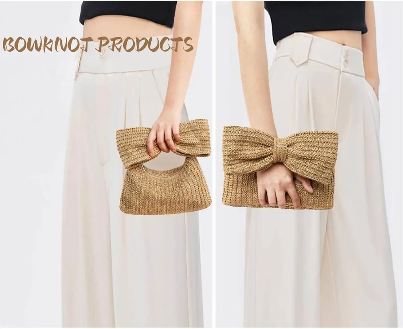 Huralona Straw Clutch Purse for Women Straw Clutch Handbag Summer Vacation Style Shoulder Crossbody Bag