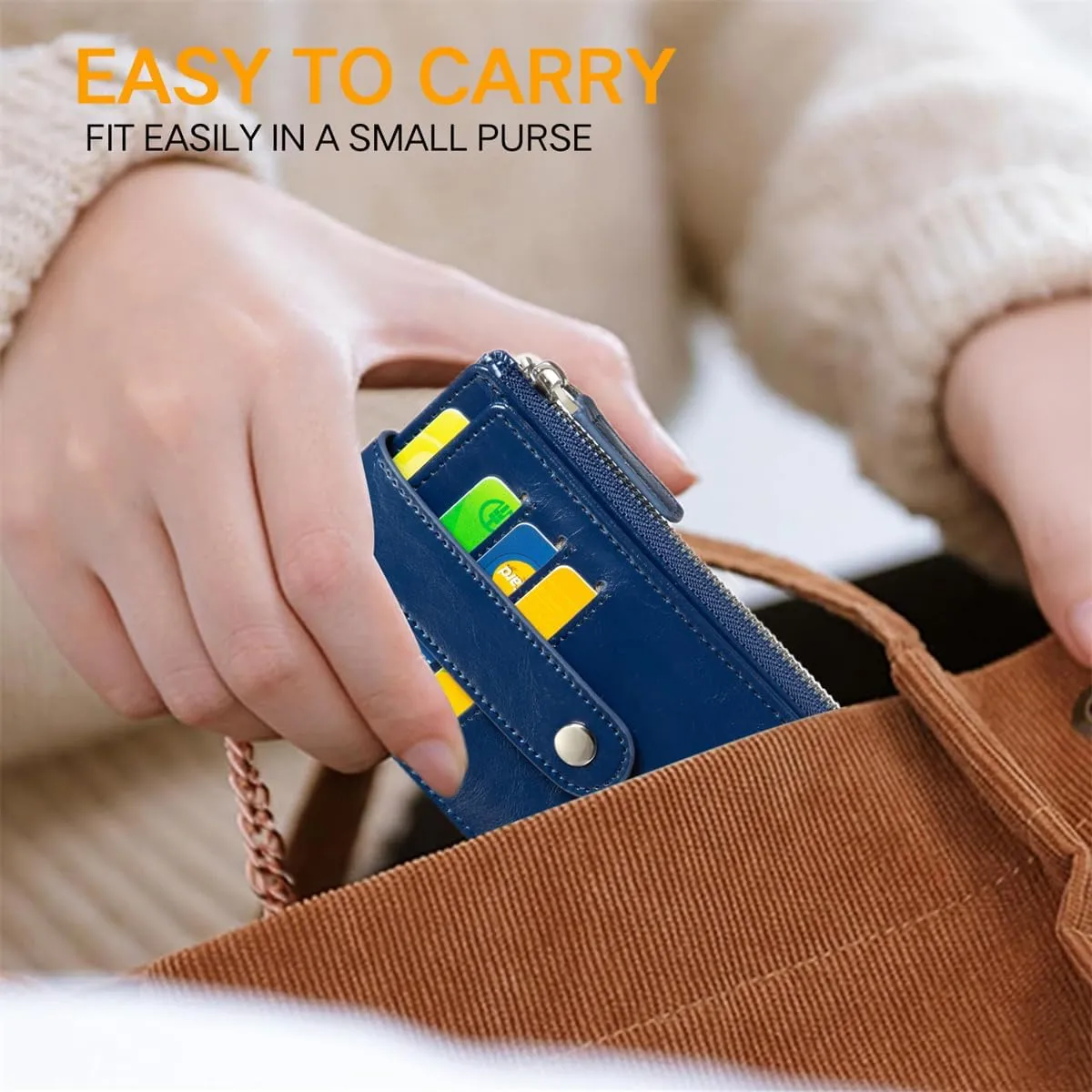 Huztencor Credit Card Holder for Women RFID Small Wallet Women Slim - Multi Zipper Card Case with Keychain