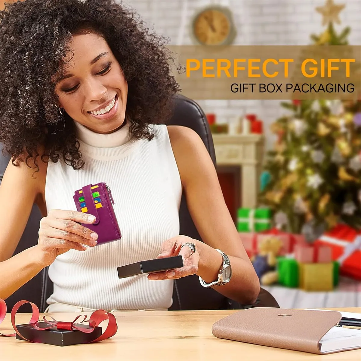 Huztencor Credit Card Holder for Women RFID Small Wallet Women Slim - Multi Zipper Card Case with Keychain