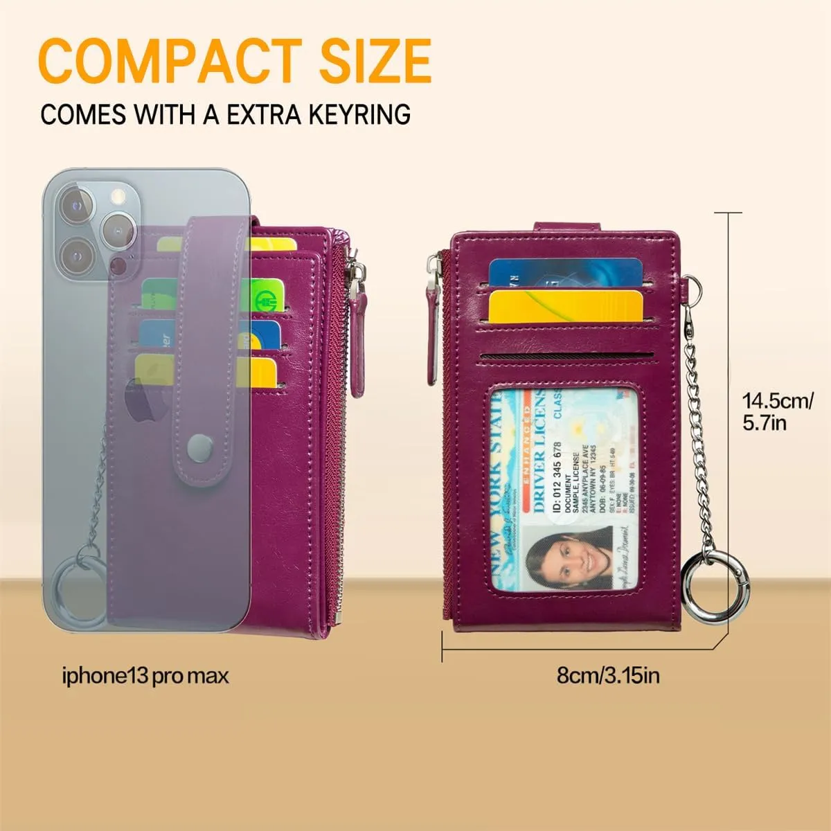 Huztencor Credit Card Holder for Women RFID Small Wallet Women Slim - Multi Zipper Card Case with Keychain
