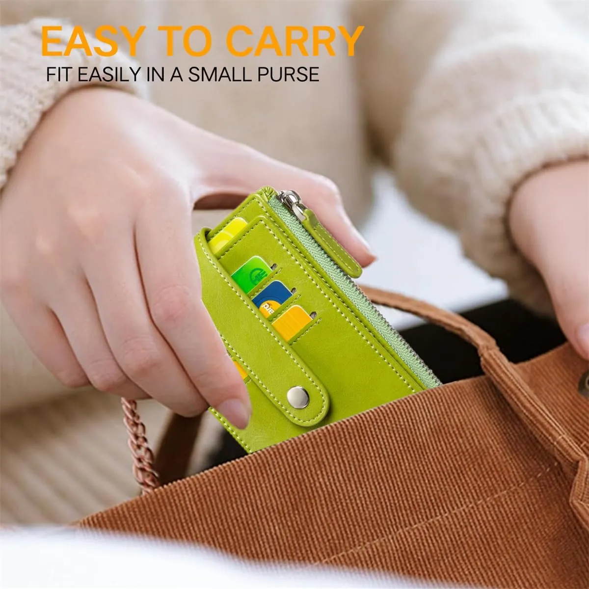 Huztencor Credit Card Holder for Women RFID Small Wallet Women Slim - Multi Zipper Card Case with Keychain