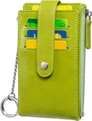 Huztencor Credit Card Holder for Women RFID Small Wallet Women Slim - Multi Zipper Card Case with Keychain